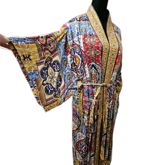 Haute Hippie Colorful Patterned Kimono Robe-Size Small - Picture 9 of 13